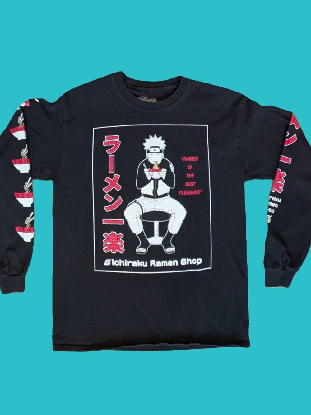Naruto Ichiraku Ramen Long Sleeve Anime Tee Sleeve Graphics Black Size M